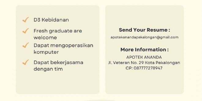Lowongan Kerja Bidan di Apotek Ananda Pekalongan