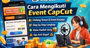 Ilustrasi cara mengikuti event CapCut di aplikasi mulai dari undang teman, submit video, hingga klaim hadiah