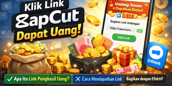 Ilustrasi klik link CapCut dapat uang melalui sistem referral dan event undang teman resmi