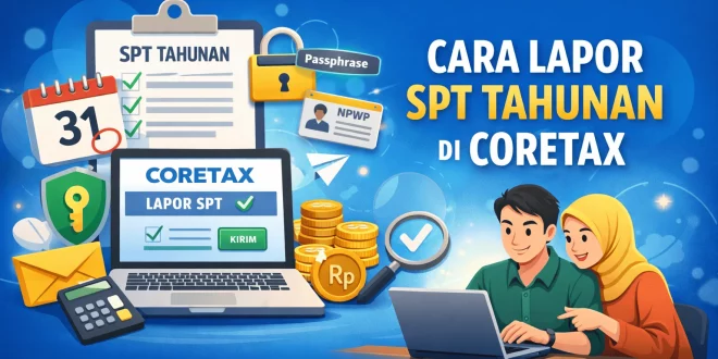 Ilustrasi cara lapor SPT tahunan di Coretax DJP mulai dari aktivasi akun, passphrase, hingga pelaporan SPT pribadi