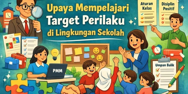Ilustrasi upaya mempelajari target perilaku di lingkungan sekolah melalui PMM, disiplin positif, dan aktivitas interaktif