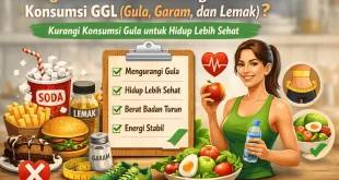 Ilustrasi cara mengendalikan konsumsi GGL dengan mengurangi gula, memilih makanan sehat, dan menjalani pola hidup seimbang