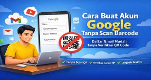Ilustrasi cara buat akun Google tanpa scan barcode menggunakan ponsel dan laptop dengan verifikasi nomor telepon.