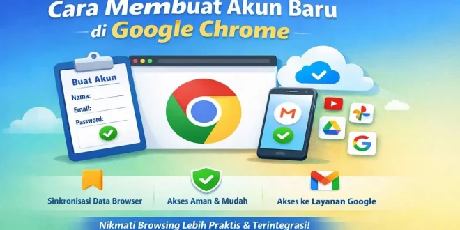 Ilustrasi langkah cara membuat akun baru di Google Chrome untuk sinkronisasi data dan akses layanan Google di berbagai perangkat.