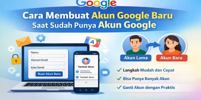 Ilustrasi cara membuat akun Google baru saat sudah punya akun Google dengan langkah mudah menambah akun Gmail di laptop dan smartphone