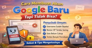 Ilustrasi penyebab dan solusi cara membuat akun Google baru tapi tidak bisa seperti username dipakai dan nomor HP terlalu sering digunakan