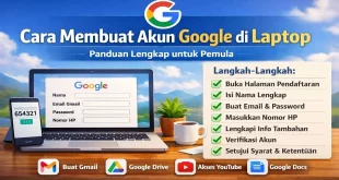 Ilustrasi cara membuat akun Google di laptop dengan langkah-langkah pendaftaran Gmail dan verifikasi akun Google