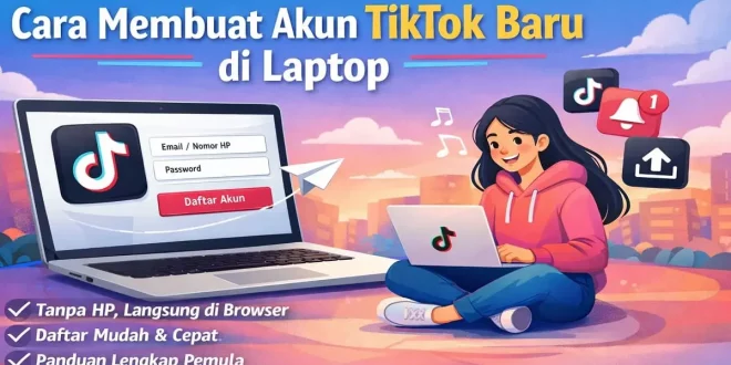 Ilustrasi cara membuat akun TikTok baru di laptop tanpa HP dengan panduan daftar TikTok di PC untuk pemula