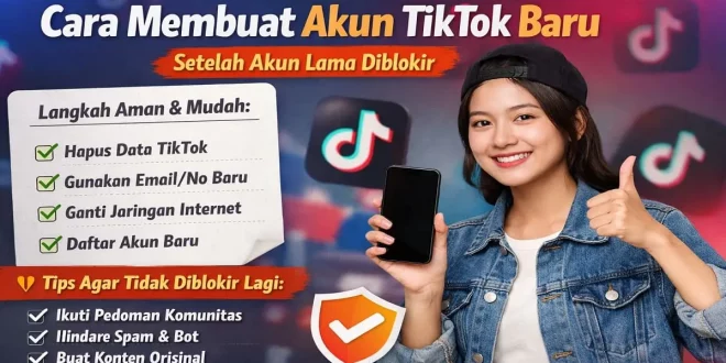 Ilustrasi cara membuat akun TikTok baru setelah akun lama diblokir dengan langkah aman dan tips agar tidak diblokir lagi