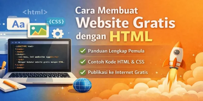 Ilustrasi cara membuat website gratis dengan HTML untuk pemula menggunakan kode HTML dan CSS hingga website dipublikasikan ke internet.