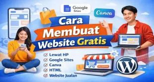 Ilustrasi cara membuat website gratis lewat HP menggunakan Google Sites, Canva, HTML, WordPress, dan website untuk jualan online