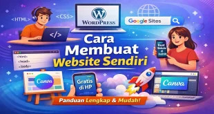 Ilustrasi cara membuat website sendiri menggunakan WordPress, HTML, Canva, Google Sites, dan Android untuk pemula