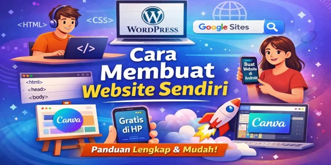 Ilustrasi cara membuat website sendiri menggunakan WordPress, HTML, Canva, Google Sites, dan Android untuk pemula