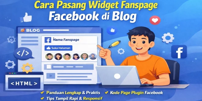 Ilustrasi cara pasang widget fanspage Facebook di blog menggunakan Page Plugin agar halaman Facebook tampil di website