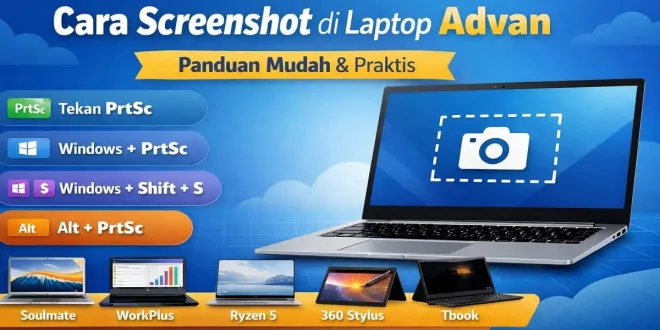 Cara screenshot di laptop Advan menggunakan tombol PrtSc, Windows + PrtSc, Windows + Shift + S, dan Alt + PrtSc