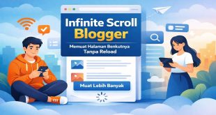 Ilustrasi Infinite Scroll Blogger untuk memuat halaman berikutnya tanpa reload dengan tombol load more pada halaman blog.
