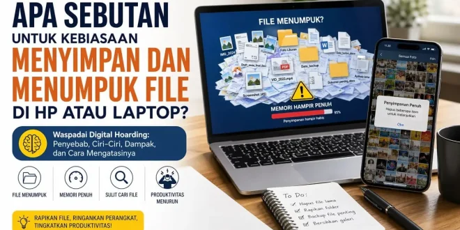 Ilustrasi kebiasaan menyimpan dan menumpuk file di perangkat handphone atau laptop yang dikenal sebagai digital hoarding