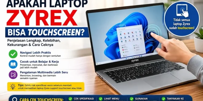 Laptop Zyrex dengan fitur touchscreen dan penjelasan cara cek layar sentuh