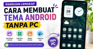 Ilustrasi cara membuat tema Android tanpa PC menggunakan wallpaper custom, icon pack, dan widget estetik