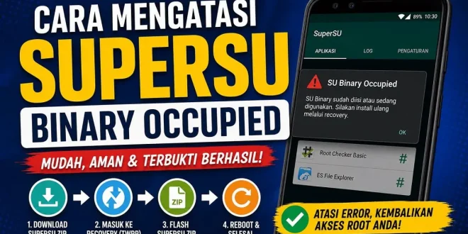 Ilustrasi cara mengatasi SuperSU Binary Occupied dengan flash SuperSU ZIP melalui TWRP recovery