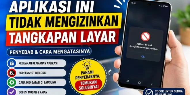 Ilustrasi pesan aplikasi ini tidak mengizinkan tangkapan layar di HP Samsung beserta penyebab dan cara mengatasinya.