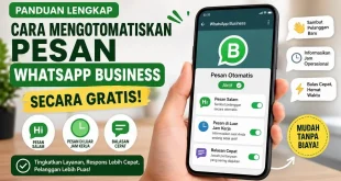 Panduan cara mengotomatiskan pesan WhatsApp Business secara gratis menggunakan fitur pesan salam, pesan di luar jam kerja, dan balasan cepat.
