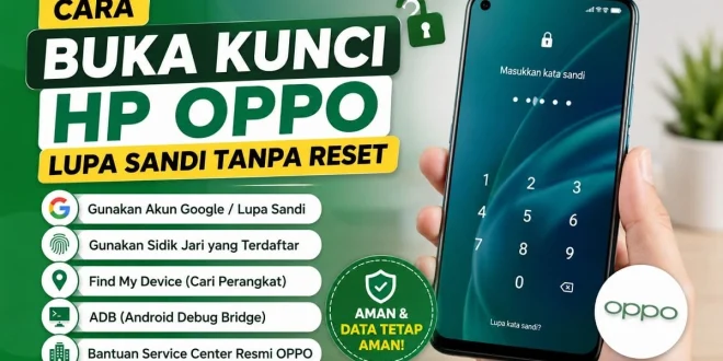 Ilustrasi cara buka kunci HP OPPO lupa sandi tanpa reset menggunakan akun Google, sidik jari, Find My Device, dan ADB.
