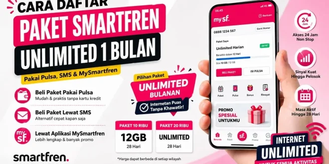 Cara daftar paket Smartfren unlimited 1 bulan menggunakan pulsa, SMS, dan aplikasi MySmartfren.
