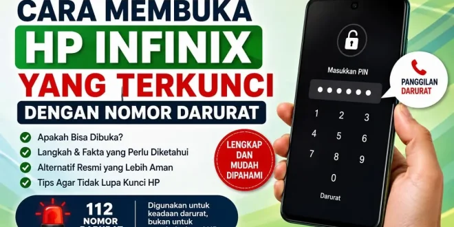 Ilustrasi cara membuka HP Infinix yang terkunci dengan nomor darurat serta alternatif resmi yang lebih aman untuk mengakses perangkat.