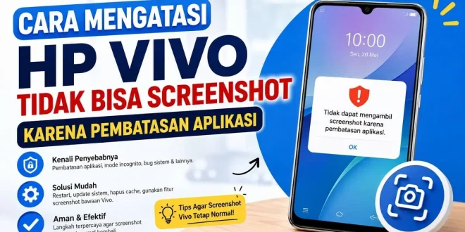 Ilustrasi cara mengatasi HP Vivo tidak bisa screenshot karena pembatasan aplikasi beserta penyebab dan solusinya.