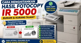 Cara menghitamkan hasil fotocopy IR 5000 yang buram dan kurang tajam dengan membersihkan developer, roller magnet, dan mengatur BIAS.