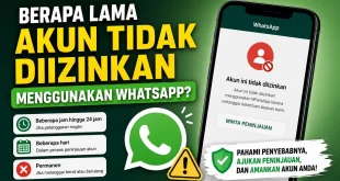 Ilustrasi akun WhatsApp tidak diizinkan menggunakan WhatsApp beserta informasi durasi pemblokiran dan cara mengajukan peninjauan akun.