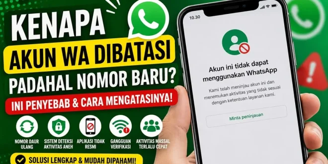Kenapa akun WA dibatasi padahal nomor baru? Ilustrasi penyebab akun WhatsApp dibatasi beserta cara mengatasinya.