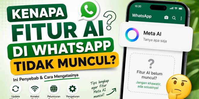 Ilustrasi Meta AI di WhatsApp yang tidak muncul beserta penyebab dan cara mengatasinya pada Android, iPhone, dan WhatsApp Business.