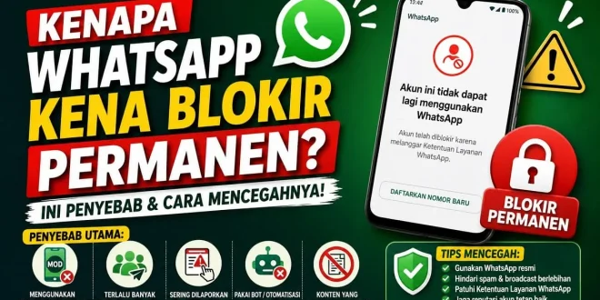 Ilustrasi penyebab WhatsApp kena blokir permanen beserta cara mencegah akun diblokir oleh WhatsApp.