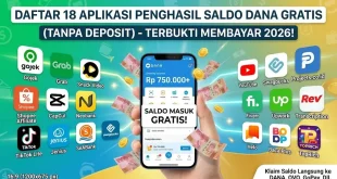 Tampilan aplikasi DANA di smartphone beserta ikon 18 aplikasi penghasil saldo DANA gratis tanpa deposit