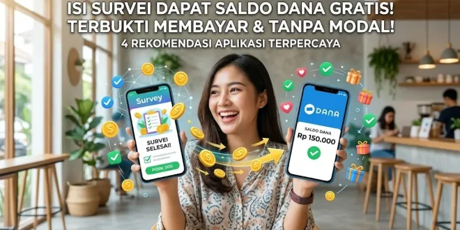 Wanita menunjukkan smartphone berisikan aplikasi isi survei dibayar ke DANA dengan penarikan saldo DANA berhasil