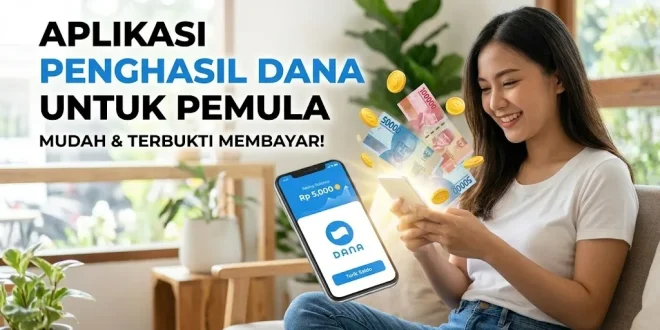 Ilustrasi smartphone menampilkan opsi aplikasi penghasil DANA untuk pemula yang aman dan tanpa deposit.