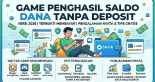 Infografis game penghasil saldo DANA tanpa deposit terbukti membayar beserta rekomendasi aplikasi Mager, Joyit, JadiDuit, dan ISUL.