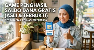 Wanita menunjukkan aplikasi game penghasil uang yang bisa dicairkan ke saldo DANA di smartphone.