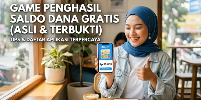Wanita menunjukkan aplikasi game penghasil uang yang bisa dicairkan ke saldo DANA di smartphone.